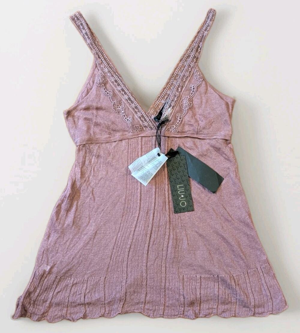 Liu Jo Babydoll 44 Linen Metallic Lace Cami Tank Top Lilac Mauve NWT Italy